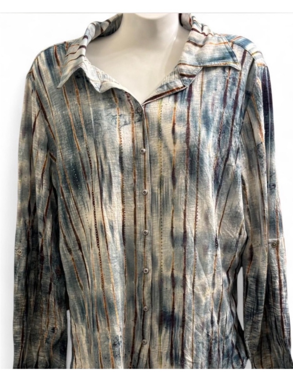 David Cline Blue and Brown Striped Blouse